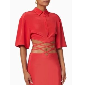 Christopher Esber red silk cropped wraparound tie shirt in chilli NWT